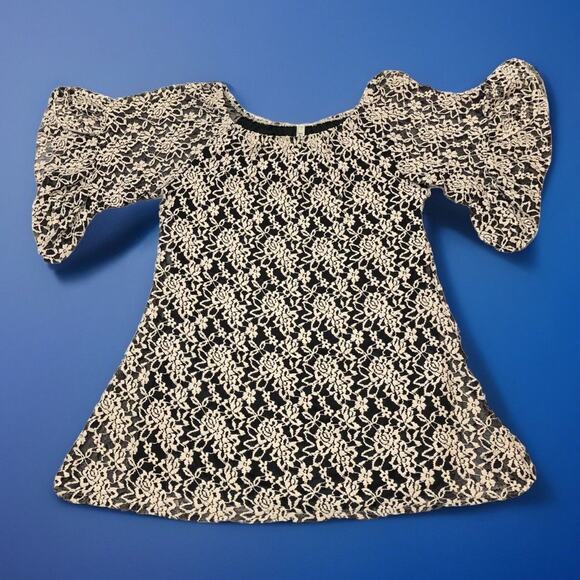 Lilypad XL A-Line Dress Tunic Short Top Black White Lace Overlay Angel Wing SLV - Picture 7 of 12